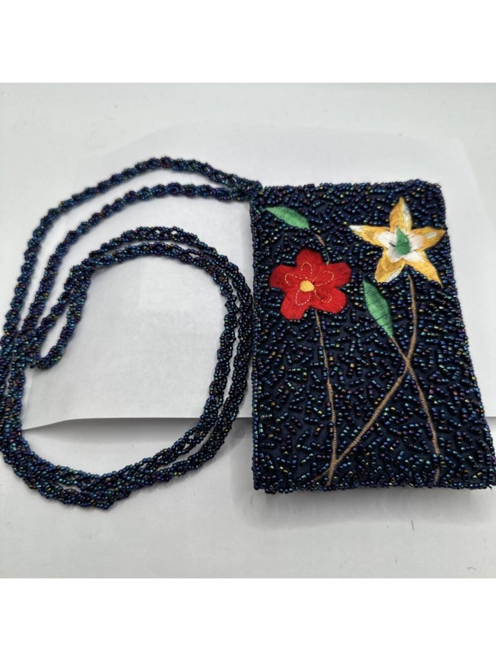 Oil Slick Bead Embroidery Floral Mini Beaded Cross Body Pouch Purse 3” By 5.25”